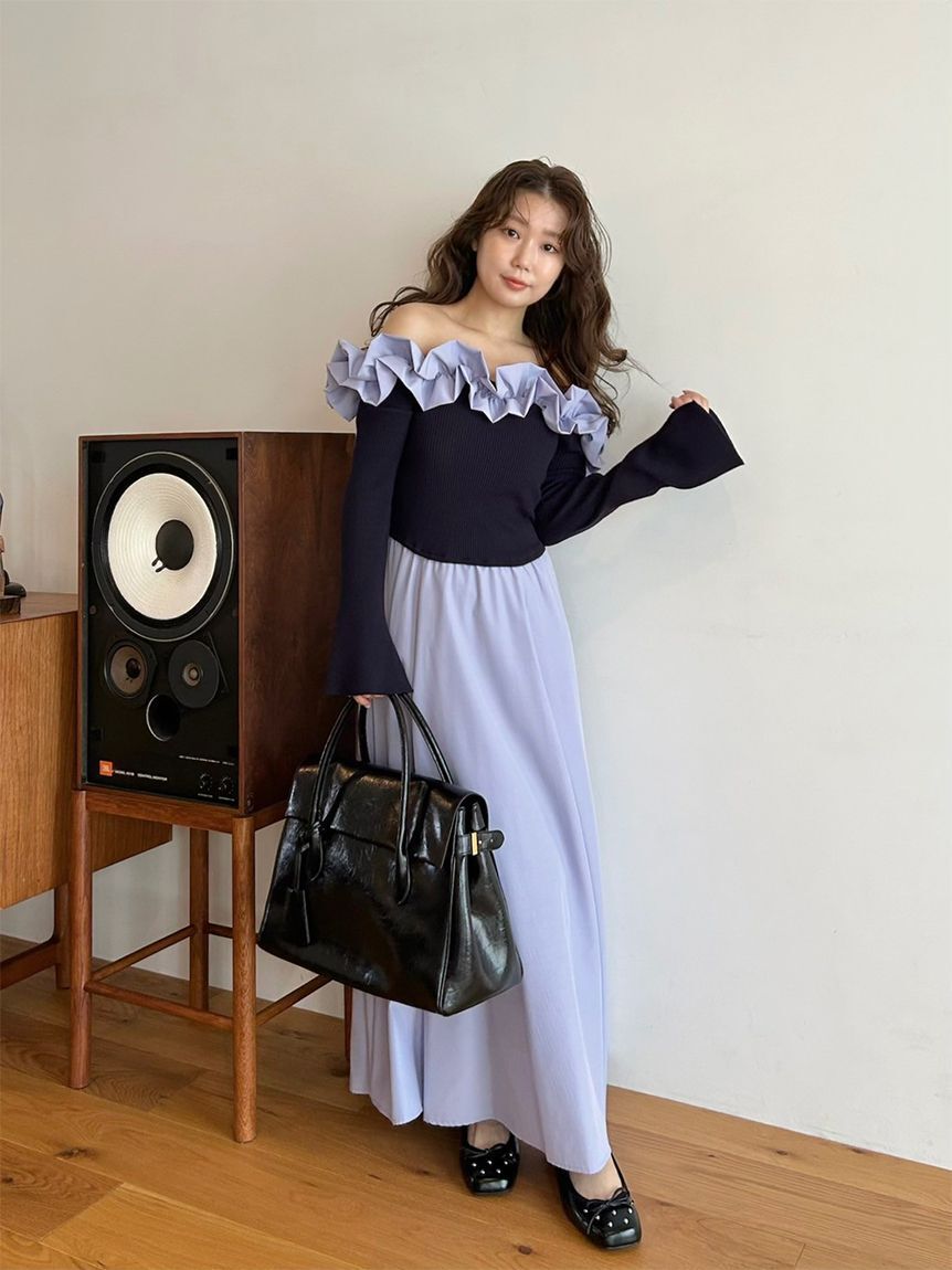 LILY BROWN「【限定カラー】【WEB限定00サイズ】フリルカラーニットコンビワンピース」|ワンピース|