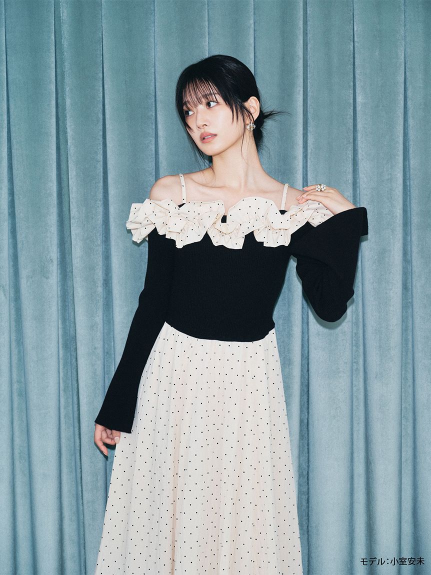 LILY BROWN「【限定カラー】【WEB限定00サイズ】フリルカラーニットコンビワンピース」|ワンピース|