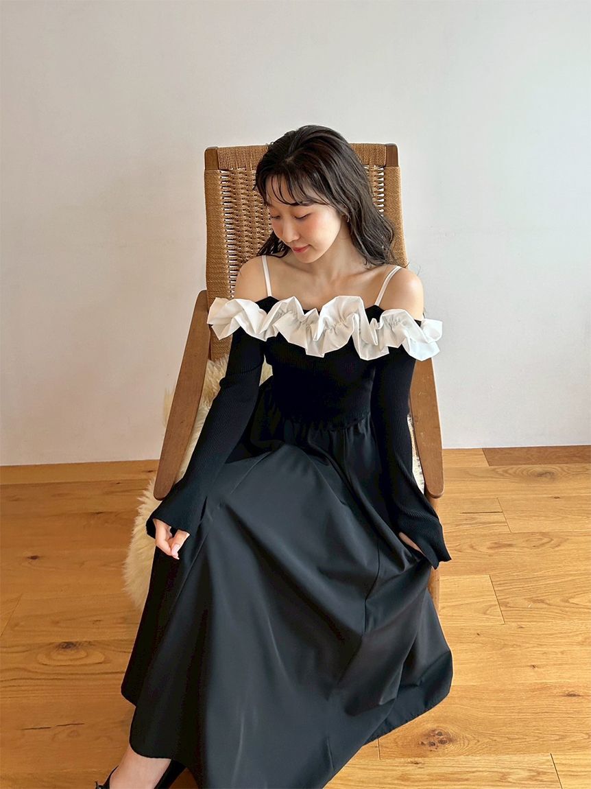 LILY BROWN「【限定カラー】【WEB限定00サイズ】フリルカラーニットコンビワンピース」|ワンピース|