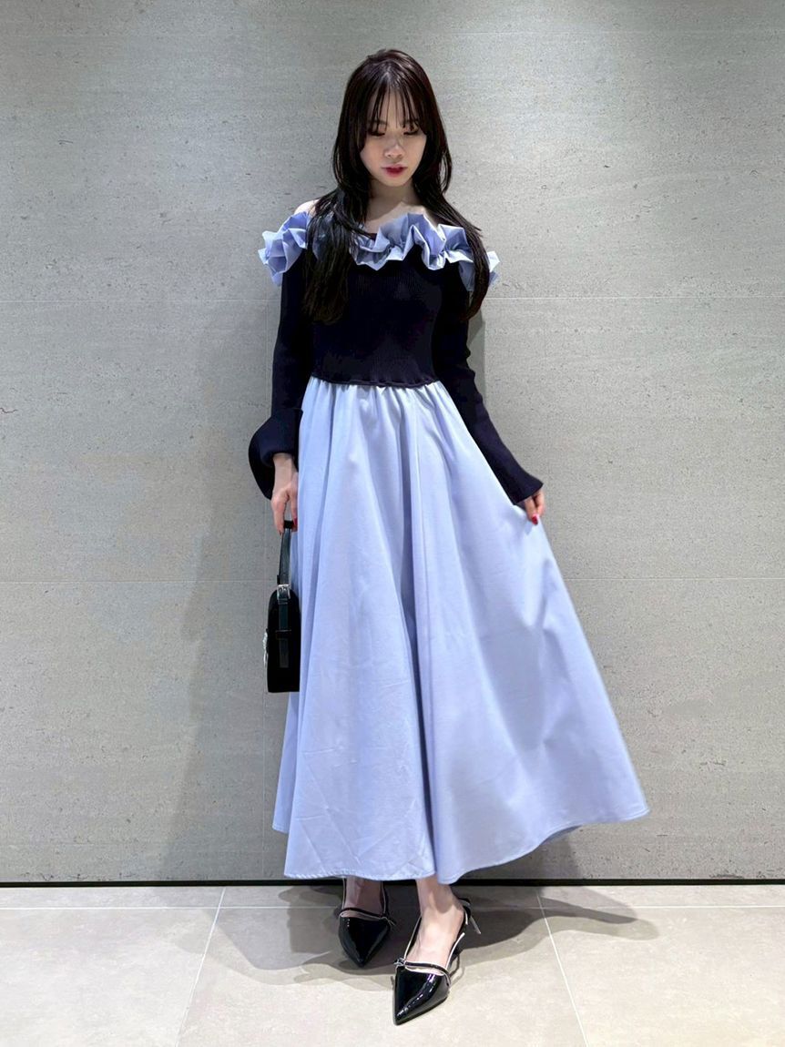 LILY BROWN「【限定カラー】【WEB限定00サイズ】フリルカラーニットコンビワンピース」|ワンピース|