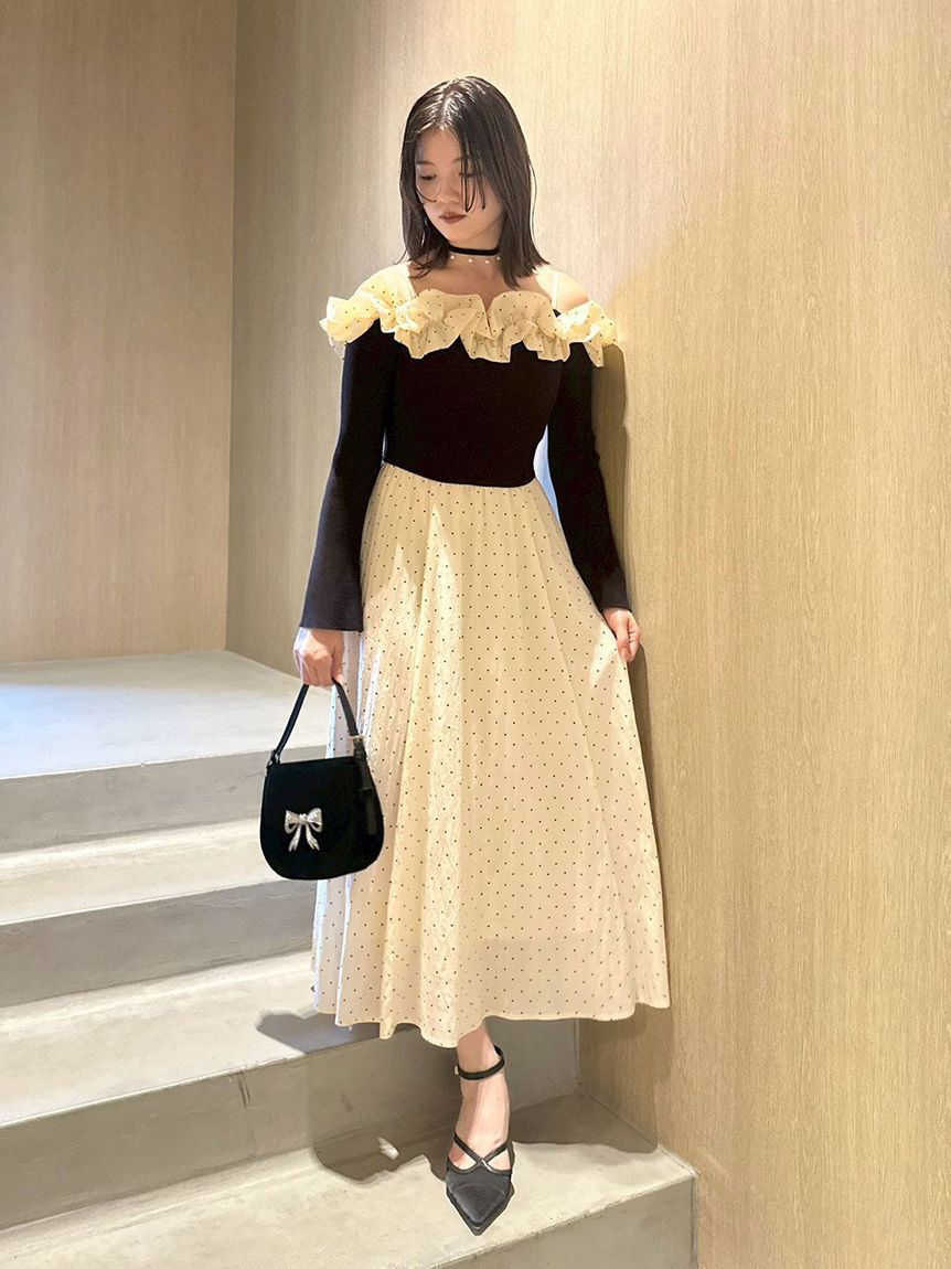 LILY BROWN「【限定カラー】【WEB限定00サイズ】フリルカラーニットコンビワンピース」|ワンピース|