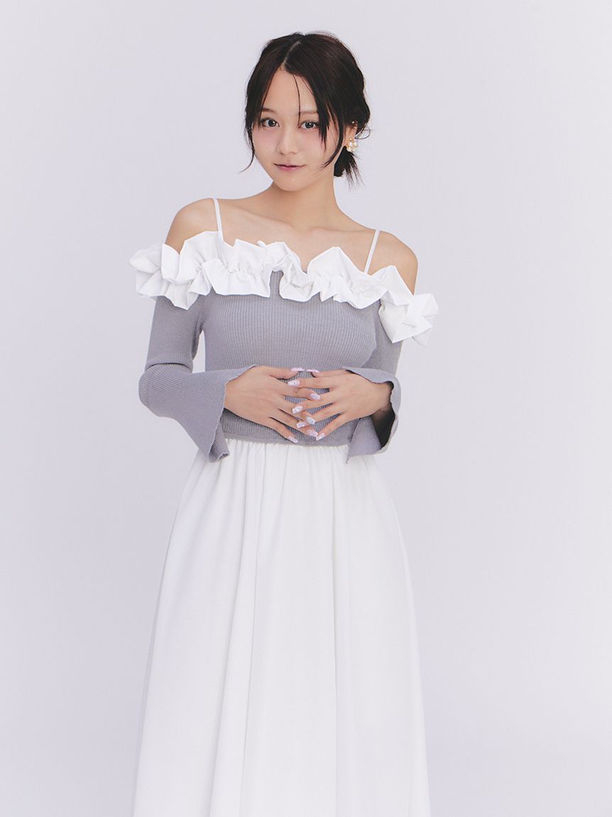 LILY BROWN「【限定カラー】【WEB限定00サイズ】フリルカラーニットコンビワンピース」|ワンピース|