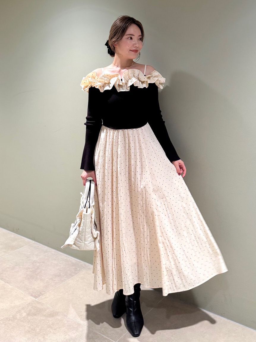 LILY BROWN「【限定カラー】【WEB限定00サイズ】フリルカラーニットコンビワンピース」|ワンピース|