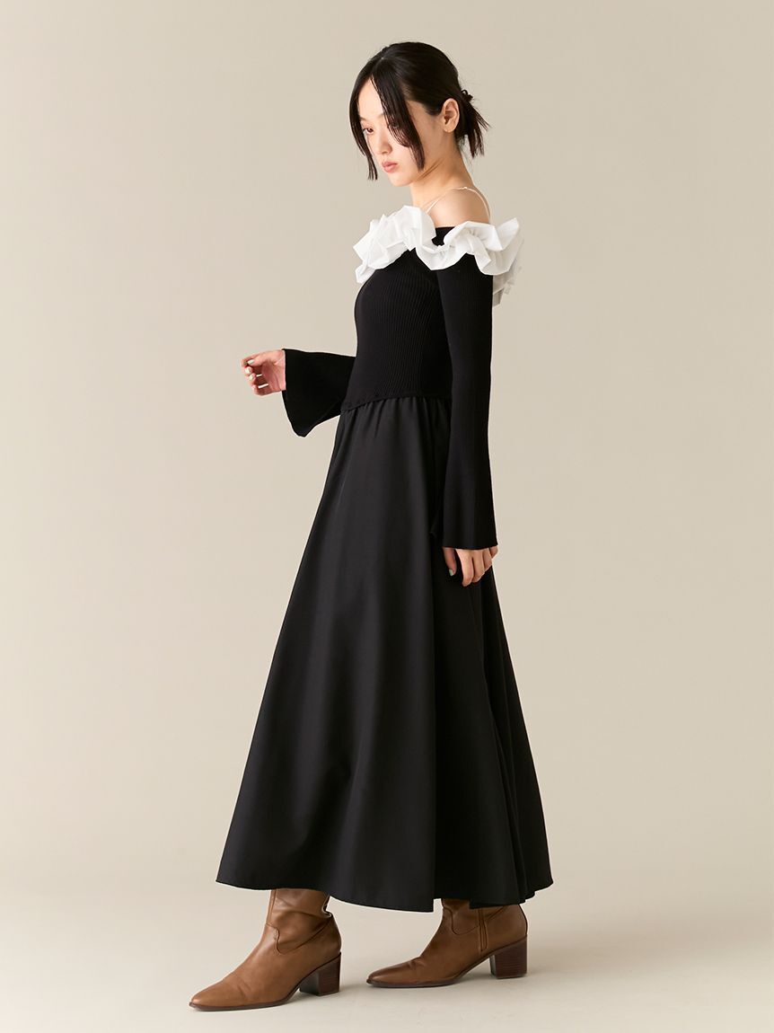 LILY BROWN「【限定カラー】【WEB限定00サイズ】フリルカラーニットコンビワンピース」|ワンピース|