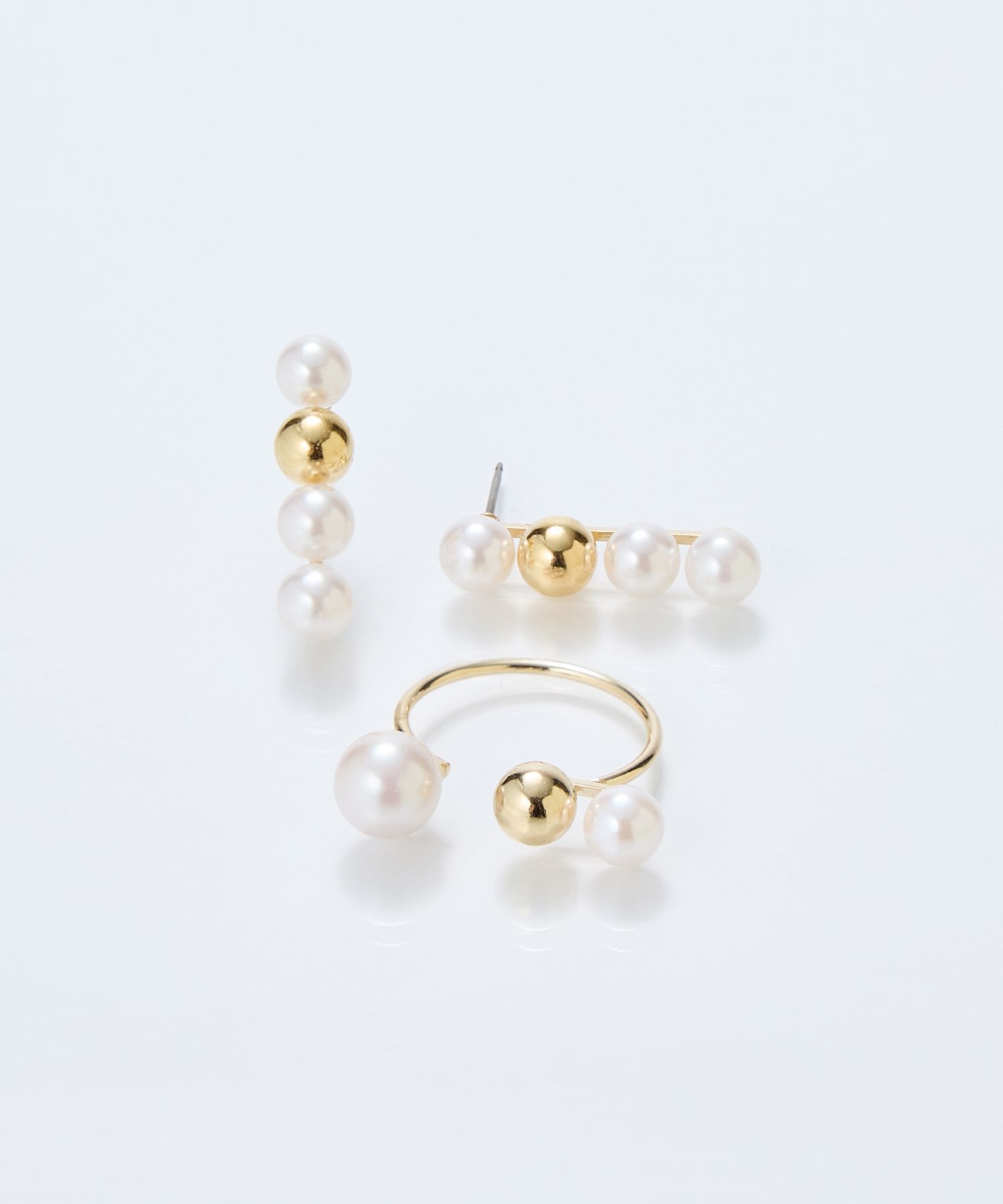 Phoebe「【金属アレルギー対応】ミックスドットリング　ゴールド/ニッケルフリー/パール」|リング|