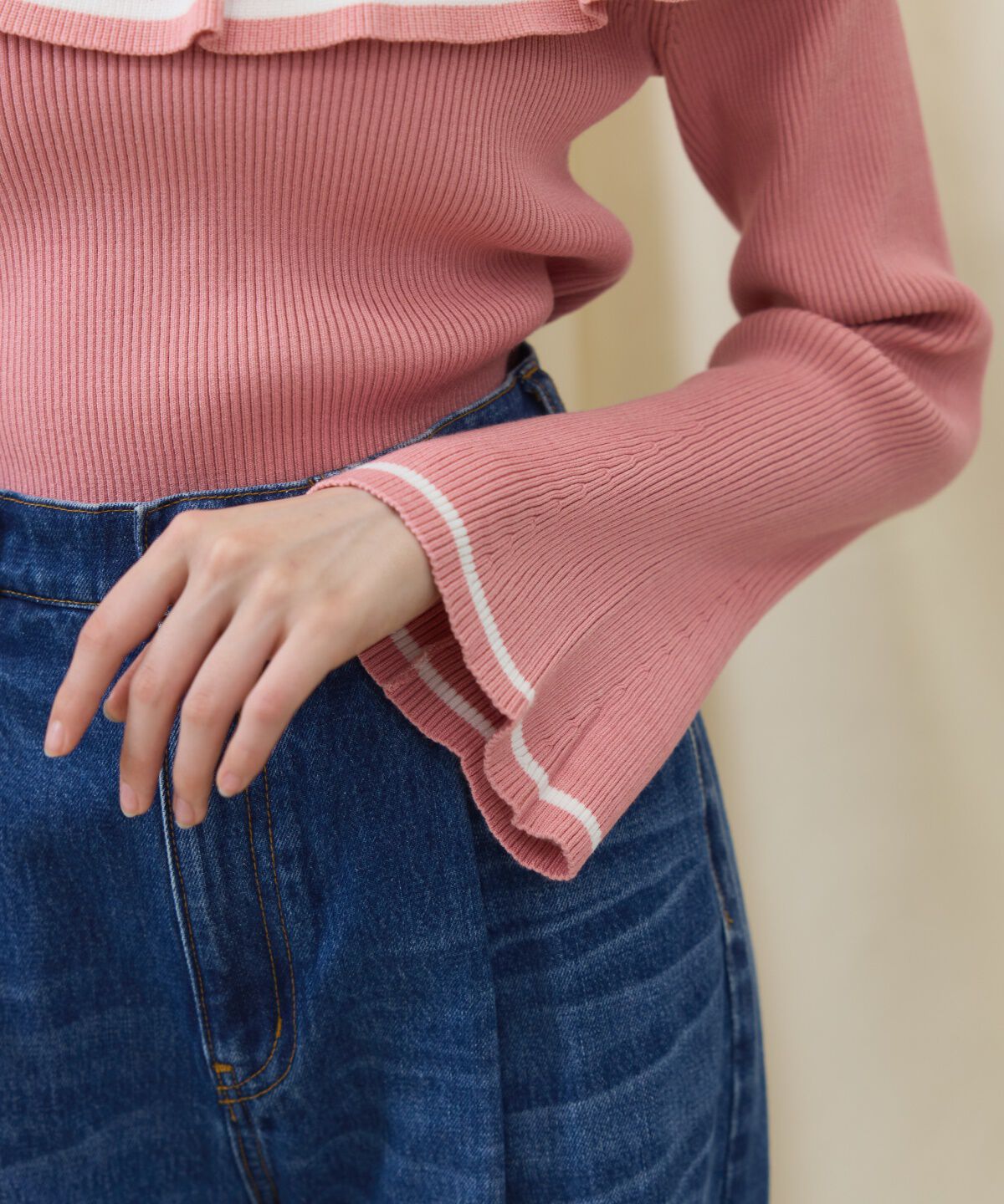 アンドクチュール「配色ケープフリルニット」|ニット・セーター|