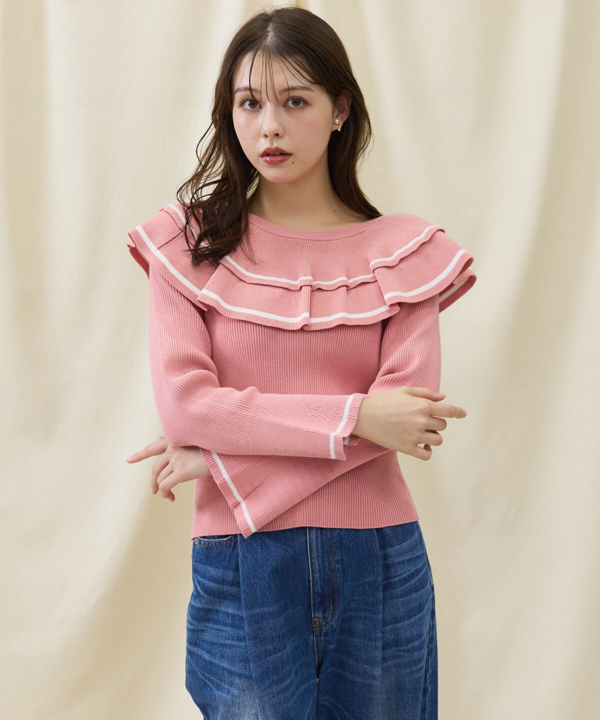 アンドクチュール「配色ケープフリルニット」|ニット・セーター|