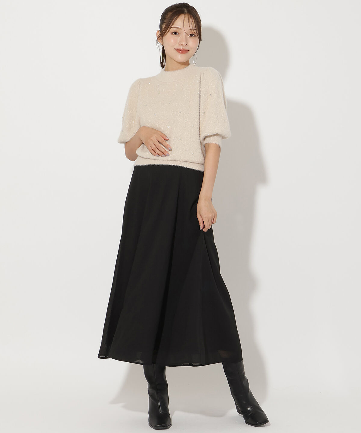 アンドクチュール「サイドリブシアーフレアスカート」|フレア|