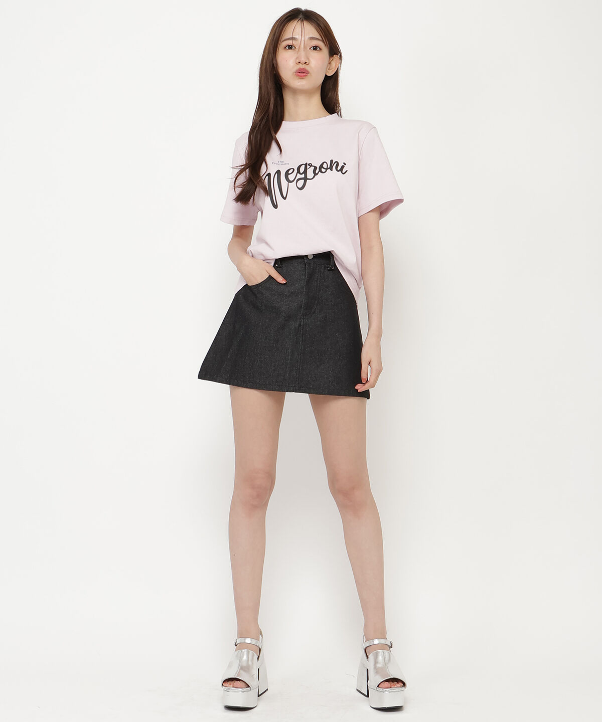 REDYAZEL「デニムライクAラインミニスカート」|スカート|ブラック