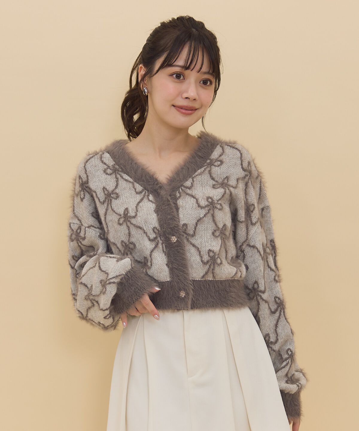 REDYAZEL「リボンジャガードカーディガン」|カーディガン|