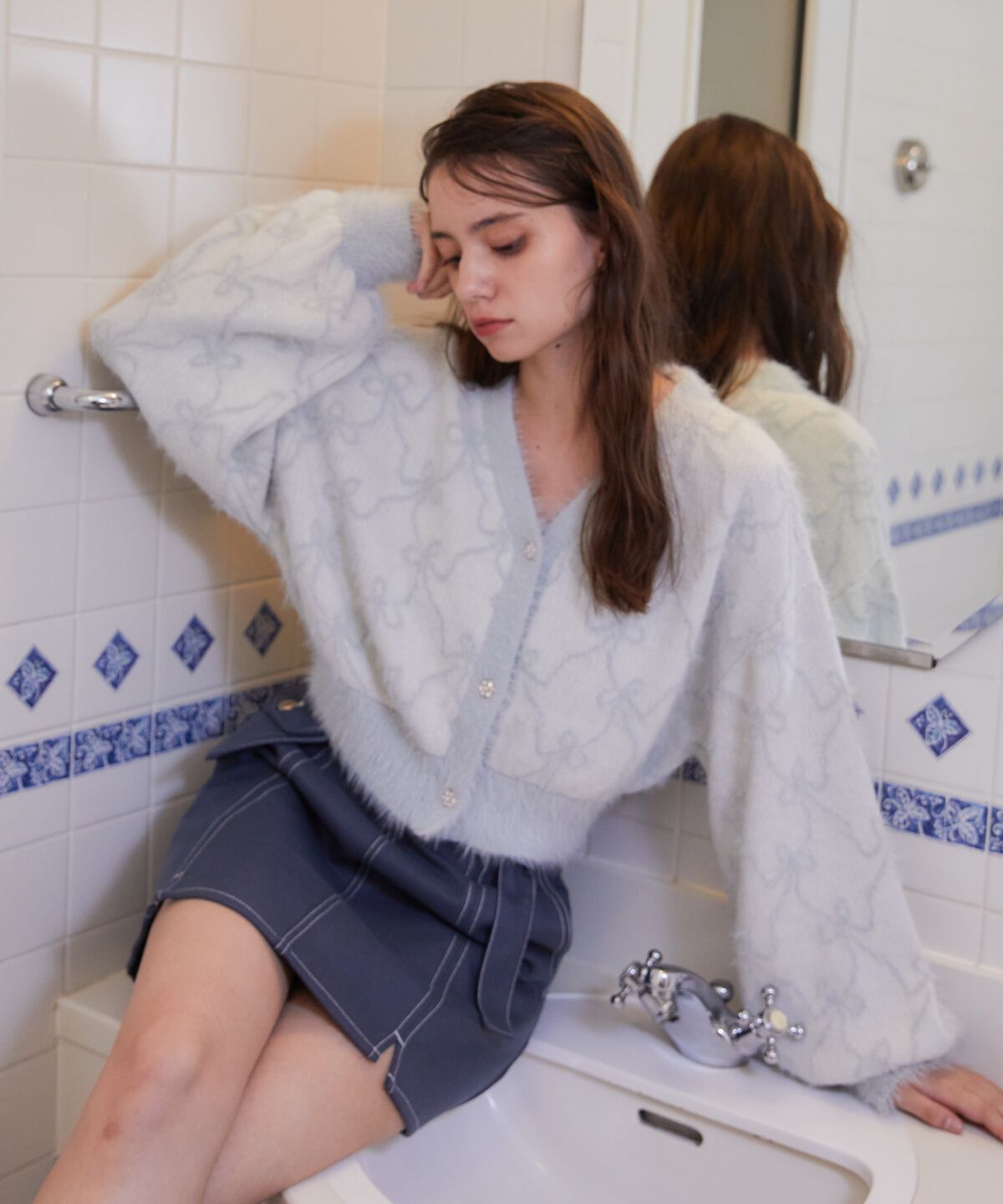 REDYAZEL「リボンジャガードカーディガン」|カーディガン|