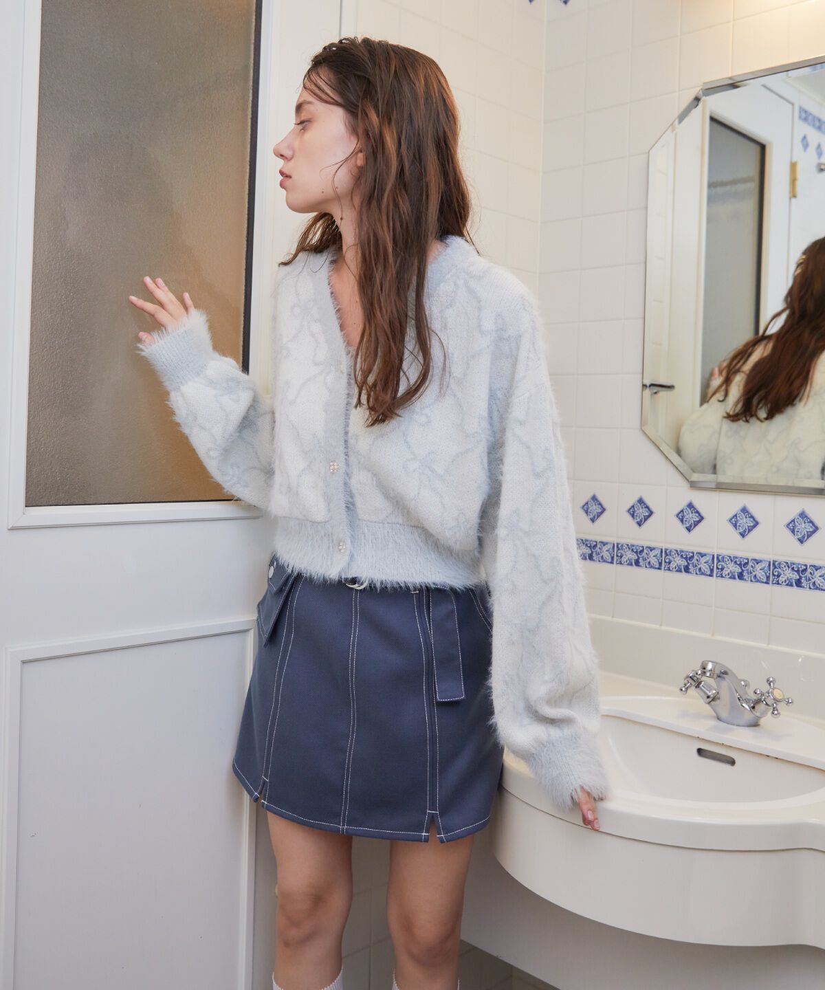 REDYAZEL「リボンジャガードカーディガン」|カーディガン|