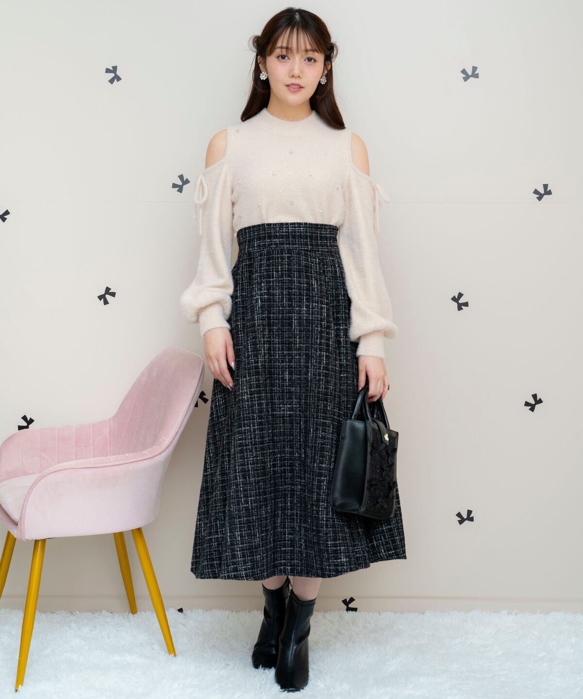 WILLSELECTION「バックスピンドルラメツイードフレアスカート」|フレア|