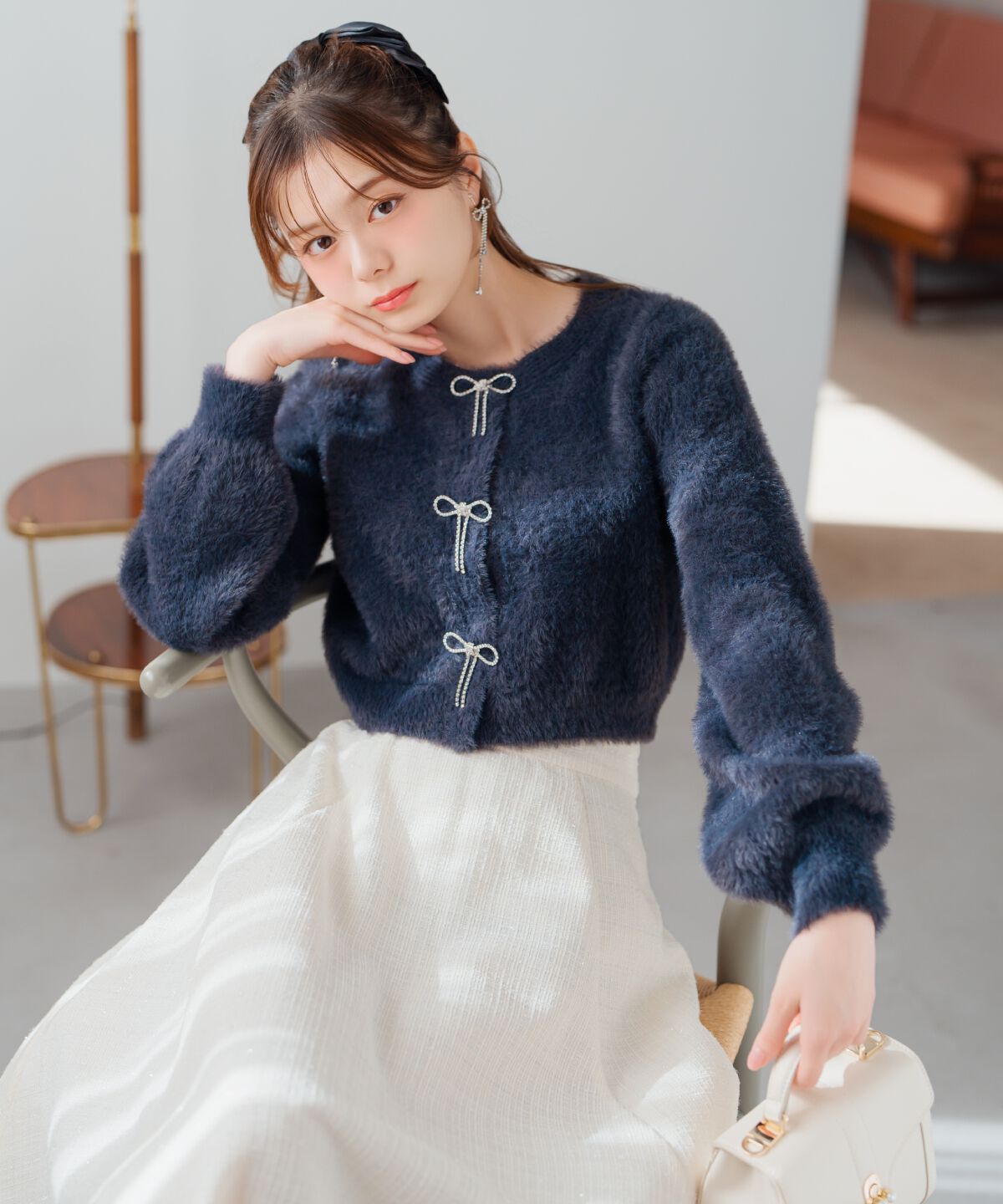 WILLSELECTION「リボンモチーフシャギーカーディガン」|カーディガン|