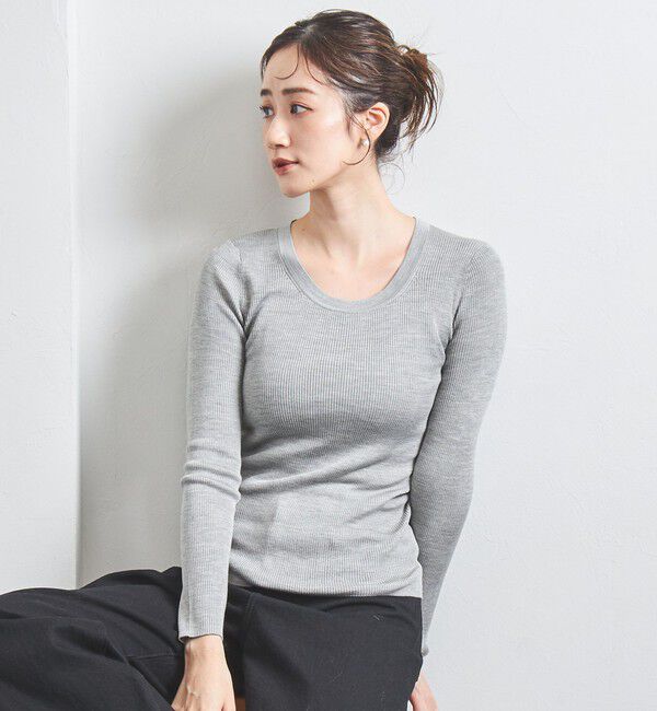 UNITED ARROWS「シルクリブ Uネック ニット」|ニット・セーター|