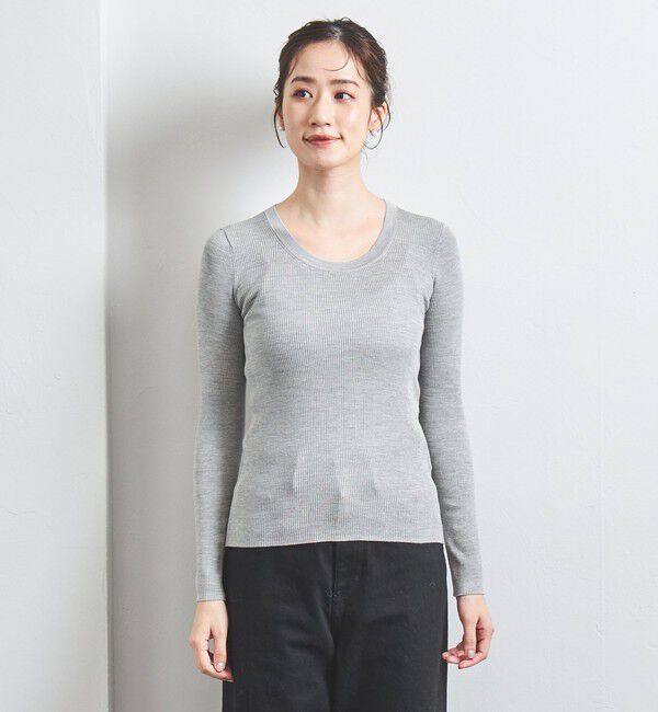 UNITED ARROWS「シルクリブ Uネック ニット」|ニット・セーター|