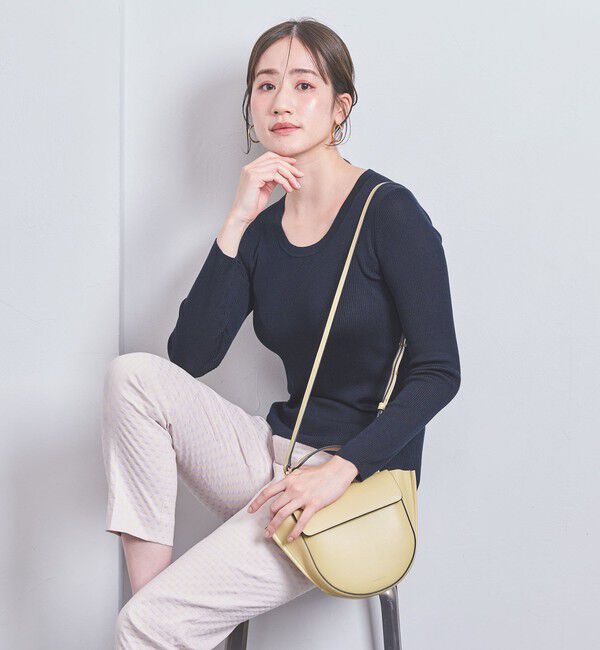 UNITED ARROWS「シルクリブ Uネック ニット」|ニット・セーター|NAVY