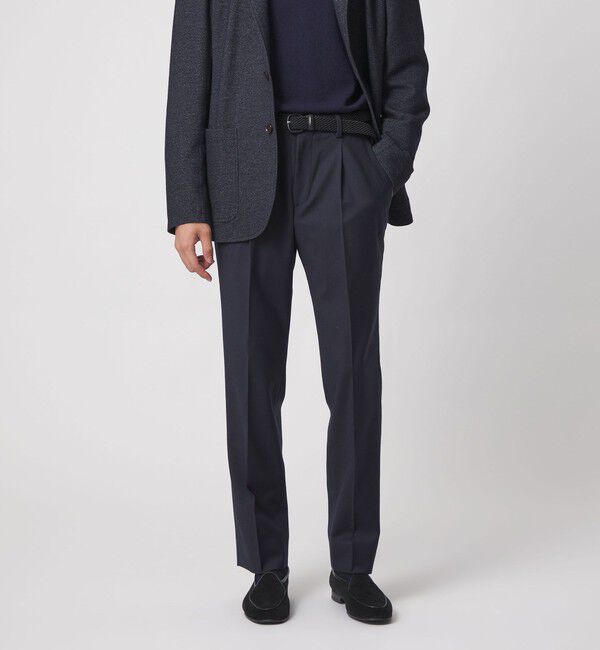 UNITED ARROWS「スリムテーパード サイドシャーリング 1プリーツ スラックス ストレッチ 防しわ」|スラックス|NAVY