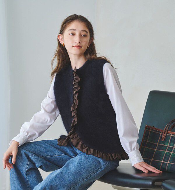 UNITED ARROWS「フォックスカシミヤ フリルコンビ ベスト」|ベスト・ジレ|