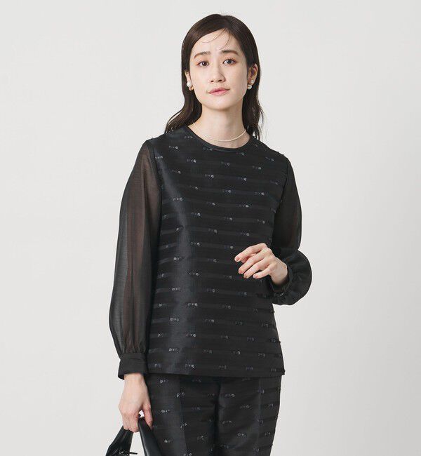 UNITED ARROWS「リボン カットジャガード ブラウス」|シャツ・ブラウス|BLACK