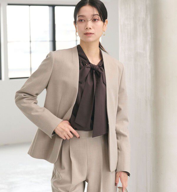 UNITED ARROWS green label relaxing「ダブルクロス ノーラペル ジャケット ウォッシャブル ストレッチ」|ノーカラージャケット|BEIGE