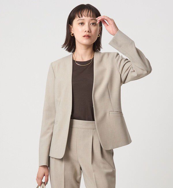 UNITED ARROWS green label relaxing「ダブルクロス ノーラペル ジャケット ウォッシャブル ストレッチ」|ノーカラージャケット|