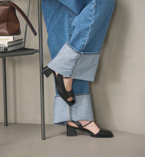 BEAUTY&YOUTH UNITED ARROWS「レザーライク オープントゥ バックストラップミュール」|サンダル|