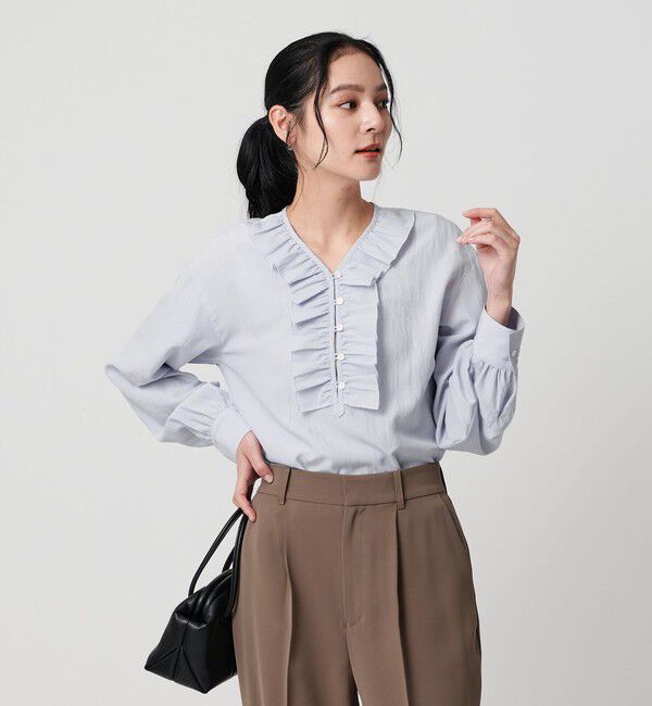 BEAUTY&YOUTH UNITED ARROWS「【WEB限定 Wardrobe DAILY MINIMAL】フリル Vネックブラウス ウォッシャブル」|シャツ・ブラウス|