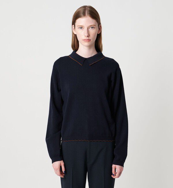 STEVEN ALAN「＜Steven Alan＞コットンカシミヤ ラッフル ポロニット」|ニット・セーター|