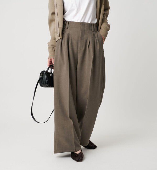 BEAUTY&YOUTH UNITED ARROWS「【WEB限定 Wardrobe DAILY MINIMAL】ウールライク ランダムタック ワイドパンツ ウォッシャブル」|スラックス|