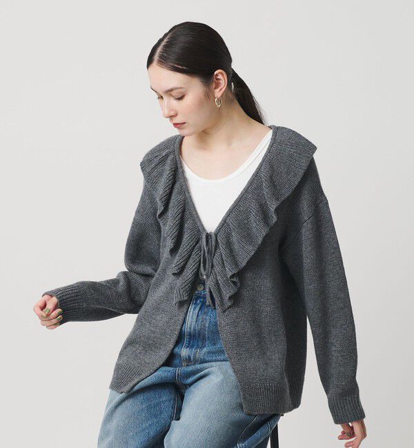 BEAUTY&YOUTH UNITED ARROWS「ウールレーヨン ラッフルフリル ニットカーディガン」|カーディガン|DK.GRAY