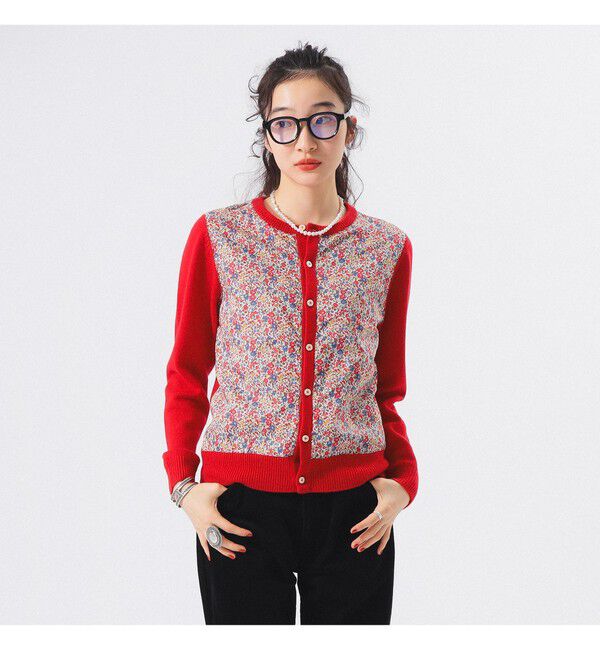 BEAMSBOY「リバティ パッチ カーディガン」|ニット・セーター|RED