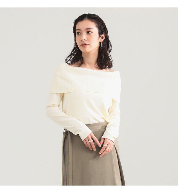 Demi-Luxe BEAMS 「レーヨン ポリエステル オフショルダー プルオーバー ニット」|ニット・セーター|