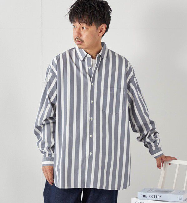 SHIPS any「SHIPS any: オーバーサイズ レギュラーカラー チェック／ストライプ 長袖 シャツ◇」|シャツ・ブラウス|