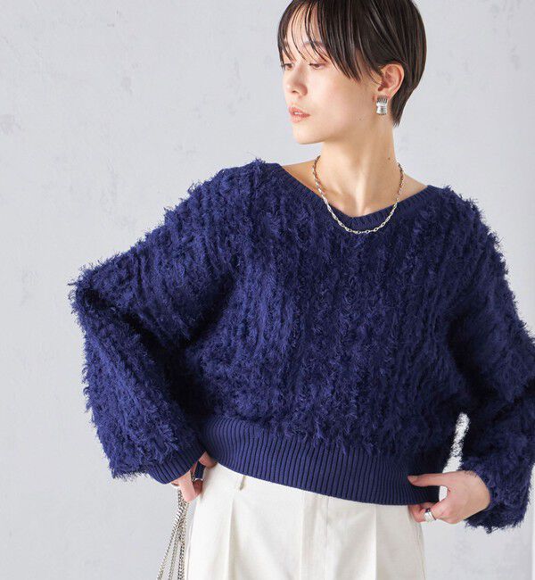SHIPS for women「〈手洗い可能〉前後 2WAY ドルマン フリンジ プルオーバー 24SS ◇」|ニット・セーター|ネイビー