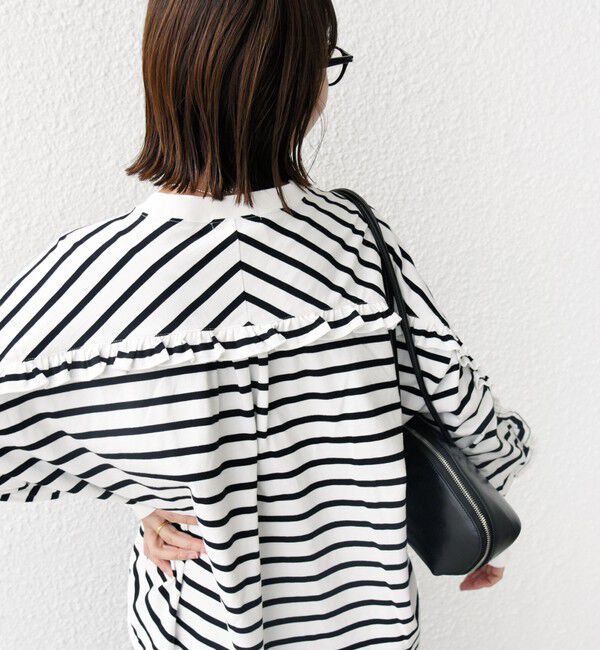 SHIPS for women「〈洗濯機可能〉ロング リブ スリーブ フリル カットソー」|Tシャツ・カットソー|ライトホワイト