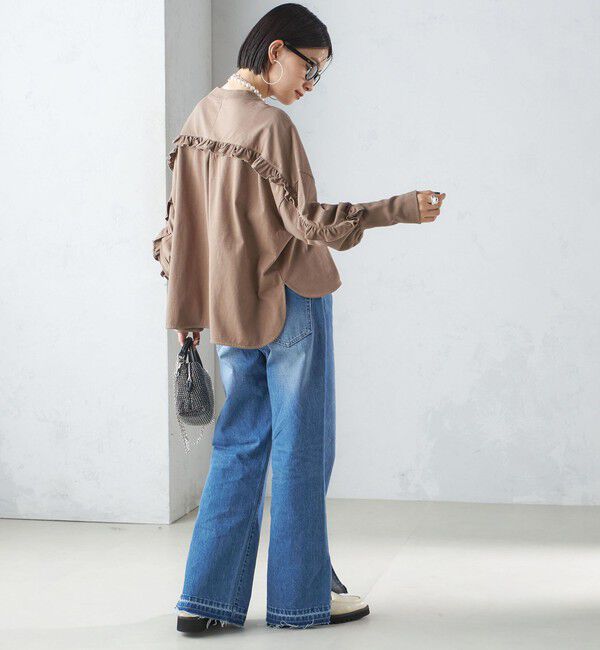 SHIPS for women「〈洗濯機可能〉ロング リブ スリーブ フリル カットソー」|Tシャツ・カットソー|