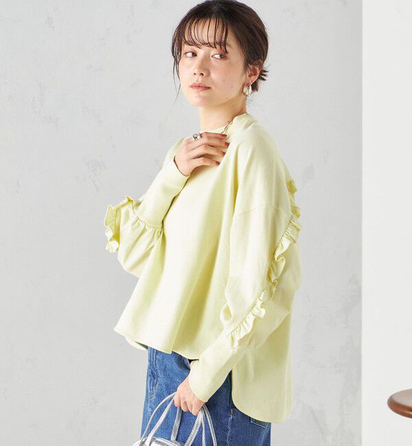 SHIPS for women「〈洗濯機可能〉ロング リブ スリーブ フリル カットソー」|Tシャツ・カットソー|