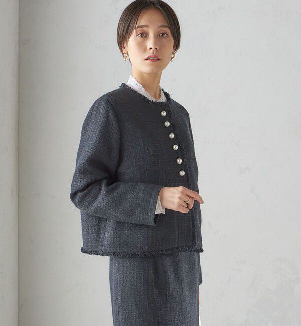 SHIPS for women「〈セレモニー対応可〉スラブ ツイード ノーカラー ジャケット（セットアップ対応）」|ノーカラージャケット|