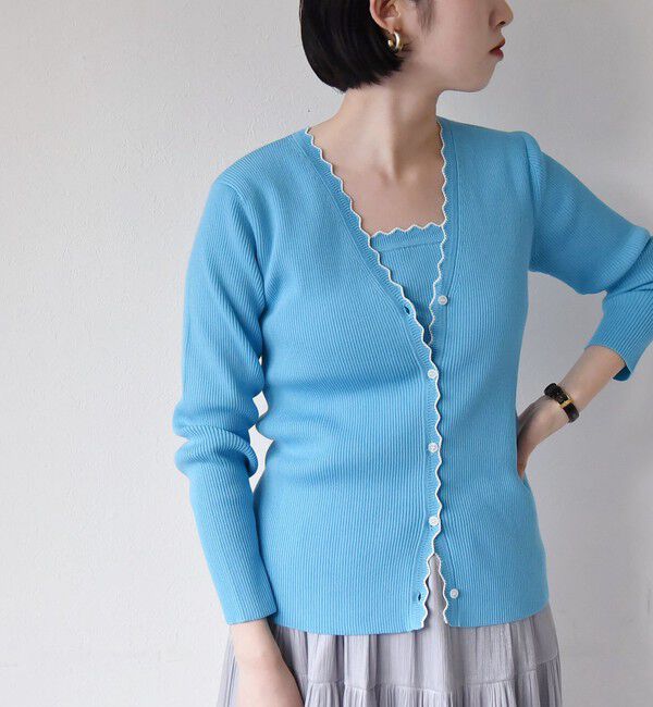 quaranciel「quaranciel:〈手洗い可能〉スカラップ カーディガン & タンクトップ アンサンブル」|カーディガン|ライトブルー