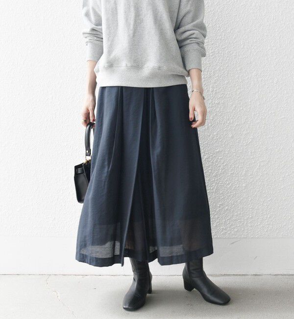 SHIPS any「SHIPS any:〈手洗い可能〉ヴィンテージサテン ランダムタック フレア スカート」|スカート|ブラック