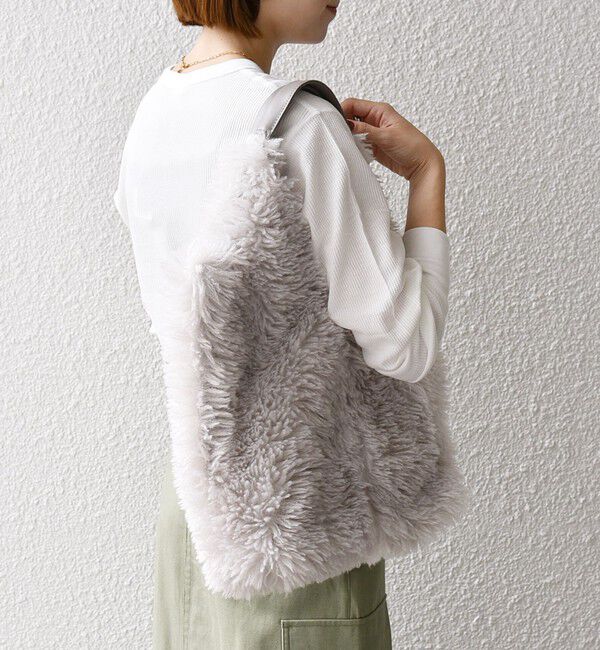 SHIPS any「SHIPS any: フェイクファー スクエア トート バッグ」|トートバッグ|ライトグレー