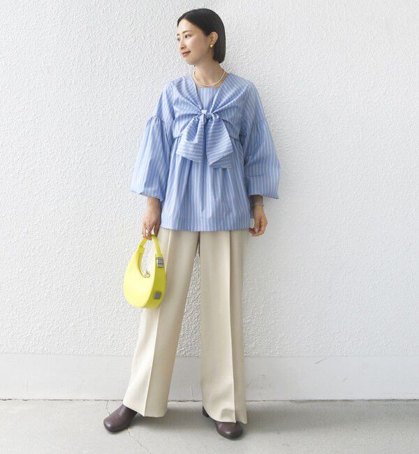 SHIPS for women「【WEB限定】〈手洗い可能〉前後 2WAY リボン デザイン ストライプ ブラウス」|シャツ・ブラウス|