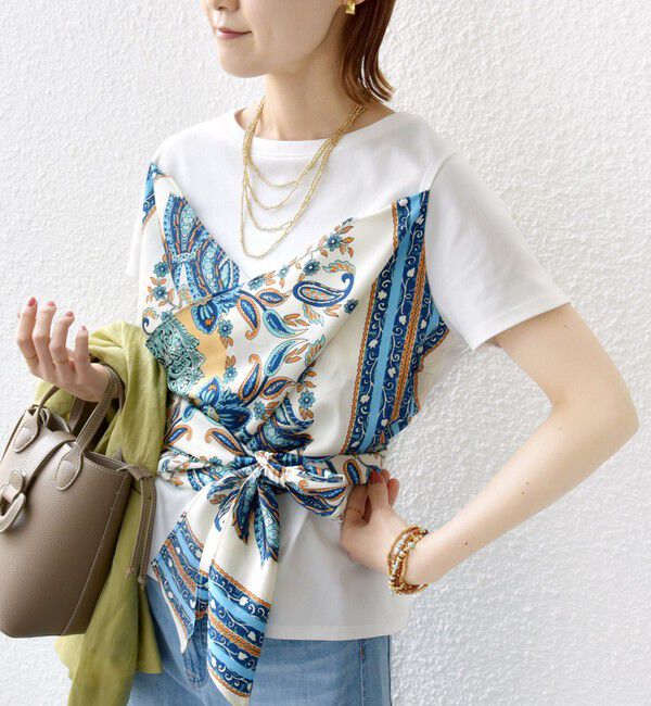 SHIPS for women「【WEB限定】〈手洗い可能〉スカーフ コンビ TEE」|Tシャツ・カットソー|ライトホワイト