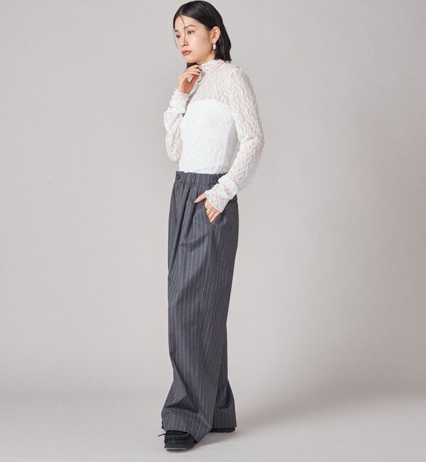 SHIPS for women「SHIPS NINE CASE:〈手洗い可能〉シアー レース ハイネック プルオーバー」|Tシャツ・カットソー|