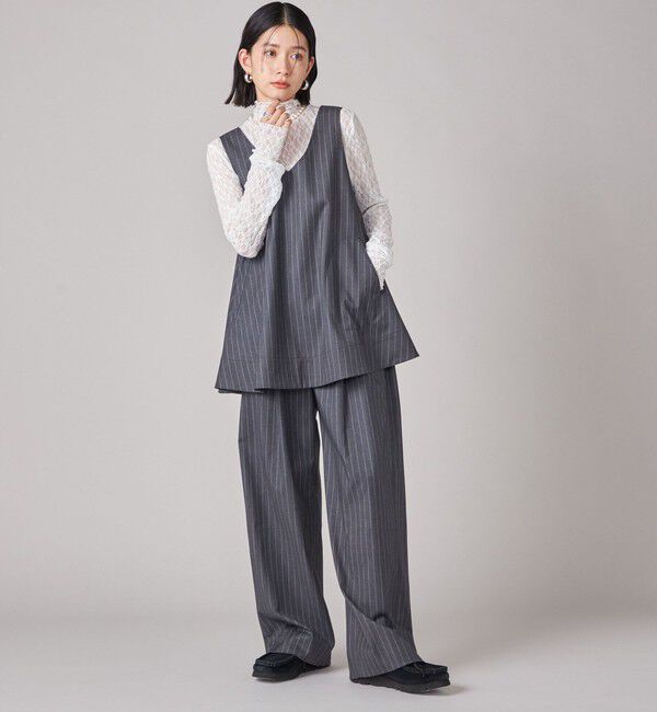 SHIPS for women「SHIPS NINE CASE:〈手洗い可能〉シアー レース ハイネック プルオーバー」|Tシャツ・カットソー|