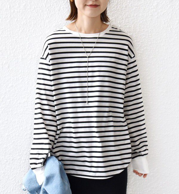 SHIPS for women「コットン 天竺 ラウンド ヘム 袖 リブ カットソー」|Tシャツ・カットソー|