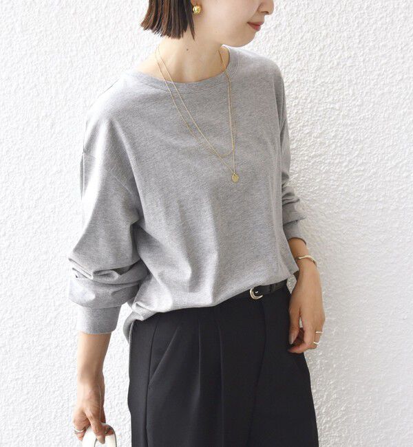 SHIPS for women「コットン 天竺 ラウンド ヘム 袖 リブ カットソー」|Tシャツ・カットソー|ライトグレー