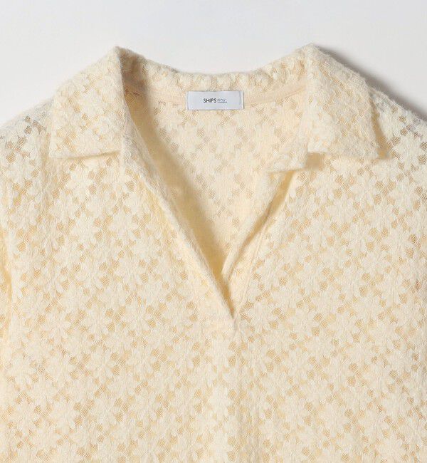 SHIPS any「SHIPS any:〈手洗い可能〉起毛 レース 開襟 スキッパー プルオーバー」|Tシャツ・カットソー|