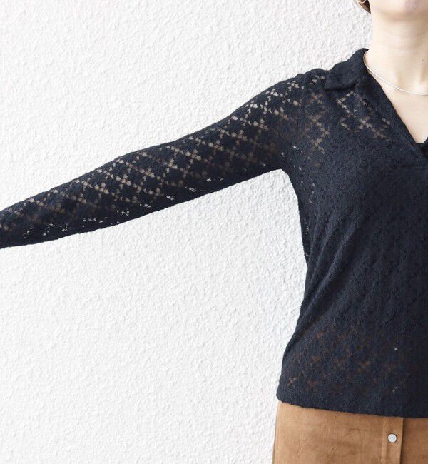 SHIPS any「SHIPS any:〈手洗い可能〉起毛 レース 開襟 スキッパー プルオーバー」|Tシャツ・カットソー|